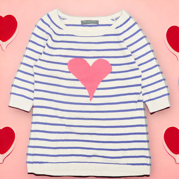 Blooming Marvellous Ecru/Blue Striped Heart Soft Knit Jumper - Size Maternity UK 10