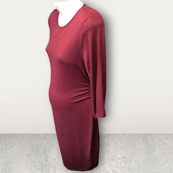 Blooming Marvellous Maroon Red 3/4 Sleeve Stretch Jersey Dress - Size Maternity UK 12