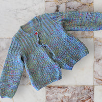 Blue Colourful Knit Single Button Hand Knitted Cardigan - Girls 2-4yrs