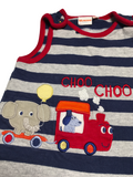 Bluezoo Choo Choo Train Navy Striped Baby Romper - Boys Newborn