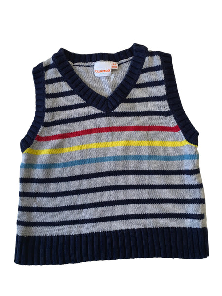 Bluezoo Baby Navy Grey Striped Knitted Tank Top Jumper - Boys 6-9m