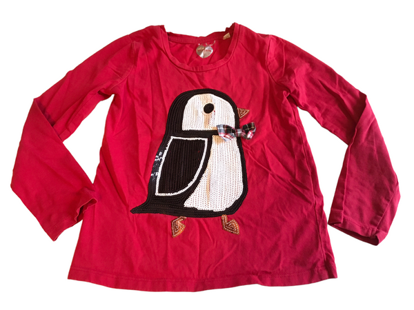 Bluezoo Red Sequin Penguin L S Top Girls 5 6yrs Growth Spurtz