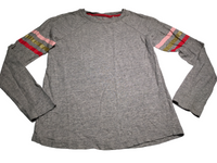 Boden Grey 100% Cotton 3 Stripe Sleeve L/S Top - Girls 11-12yrs