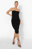 Brand New Boohoo Black Bandeau Premium Rib Midi Dress - Size Maternity UK 10 / 12 / 16