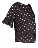 Brand New Boohoo Maternity Black Polka Dot Frill Fluted Sleeve Top - Sizes Maternity UK 8-16