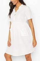 Brand New Boohoo Maternity White Button Front Pocket Smock Dress - Size Maternity UK 8 / 10 / 12