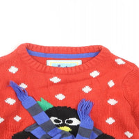 M&S Red Kids Christmas Jumper with Penguin Scarf Design - Unisex 18-24m