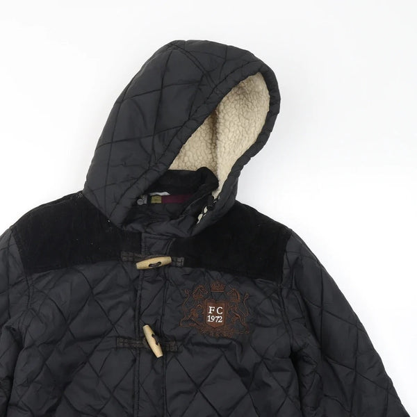French Connection Boys Black Quilted Duffle Coat with Hood Boys