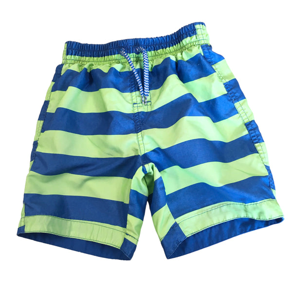 Rebel Green & Blue Striped Boys Swimming Shorts - Boys 7-8yrs