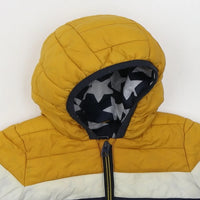 Next Navy/White/Yellow Hooded Puffer Jacket Coat - Boys 6-9m