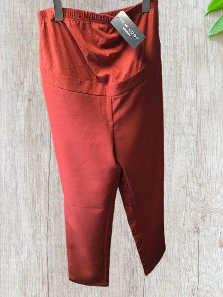 Brand New New Look Maternity Red Brown Miller Over Bump Smart Trousers - Size Maternity UK 10