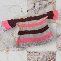 Brown/Pink Striped Hand Knitted Boat Neck Jumper - Girls 2-3yrs