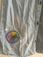 Zara Girls Stonewashed Blue Denim Shirt with Love, Rainbow and Peace Badge Design - Girls 5yrs