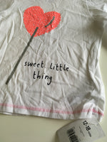 Brand New Mothercare White Sweet Little Thing Heart L/S Top - Girls 12-18m