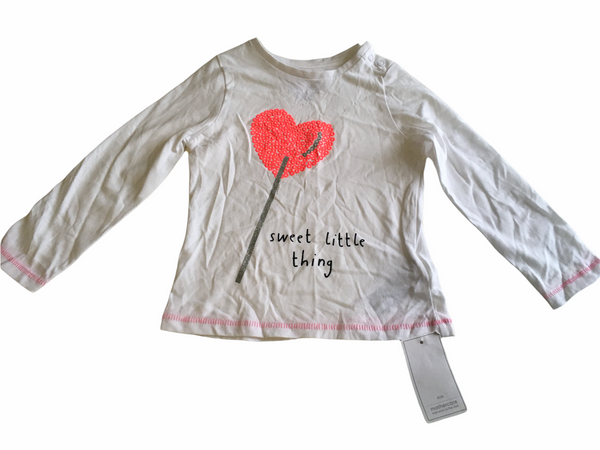 Brand New Mothercare White Sweet Little Thing Heart L/S Top - Girls 12-18m