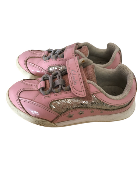 Clarks Girls Pink Silver Sequin Light Up Trainers - Size Infant UK 9 F