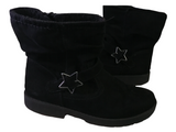 F&F Girls Black Faux Suede Zip Up Ankle Boots with Stars - Size UK 2