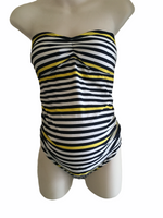 Blooming Marvellous Black/White/Yellow Striped Strapless Tankini Swimsuit - Size Maternity UK 8