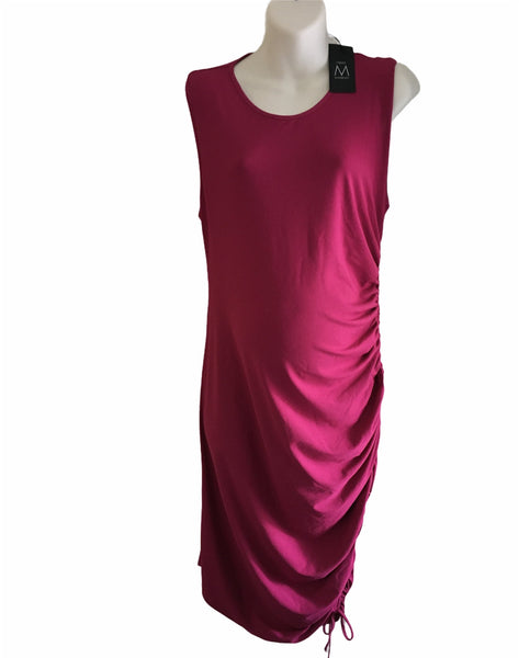 Brand New Next Maternity Raspberry Ruched Stretch Midi Dress - Size Maternity UK 18