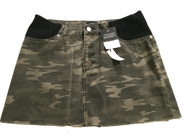 Brand New Topshop Maternity Khaki Army Camo Denim Mini Skirt - Size Maternity UK 10
