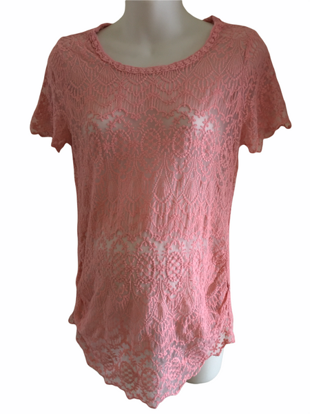 New Look Maternity Salmon Pink S/S Mesh Top - Size Maternity UK 12