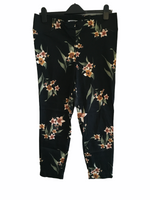 Dorothy Perkins Maternity Black Floral Cotton Summer Under Bump Trousers - Size Maternity UK 8