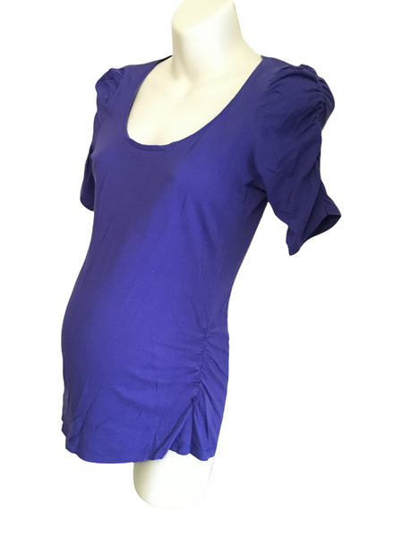 New Look Maternity Blue Ruched Half Sleeve Scoop Top - Size Maternity UK 8