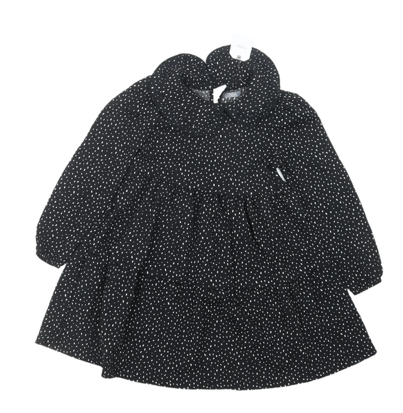 Brand New Next Black/White Spotted Tiered Collar Dress - Girls 6yrs