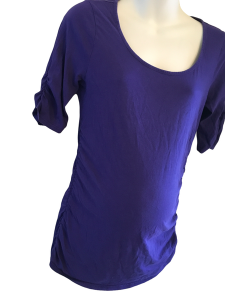 DP Maternity Purple Scoop Neck 1/2 Sleeve Ruched Top - Size Maternity UK 14