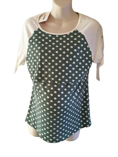 Brand New PatPat Green/White Polka Dot S/S Maternity & Nursing Top - Size Maternity L