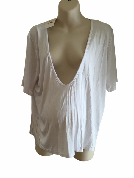 Brand New In The Style White Stretch S/S V Neck Top - Size Maternity UK 14