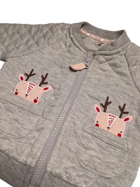 Tu Grey Sparkly Silver Zip up Jacket with Reindeer Pockets Girls