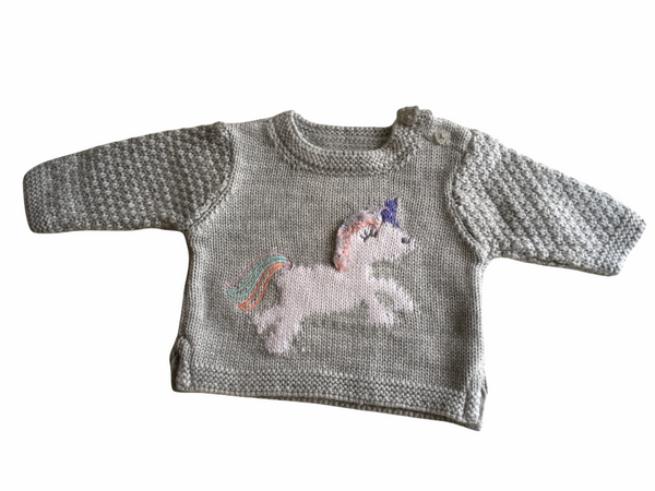Nutmeg Baby Grey Sparkly Unicorn Christmas Jumper - Girls 0-1m