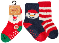 Brand New Christmas Kids Socks Soft Slipper Gripper Socks Snowman / Santa 2 Pair Pack - Unisex Baby & Toddler