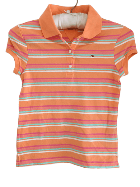 Tommy Hilfiger Girls Orange Stripe S/S Polo Shirt - Size M 8-9yrs