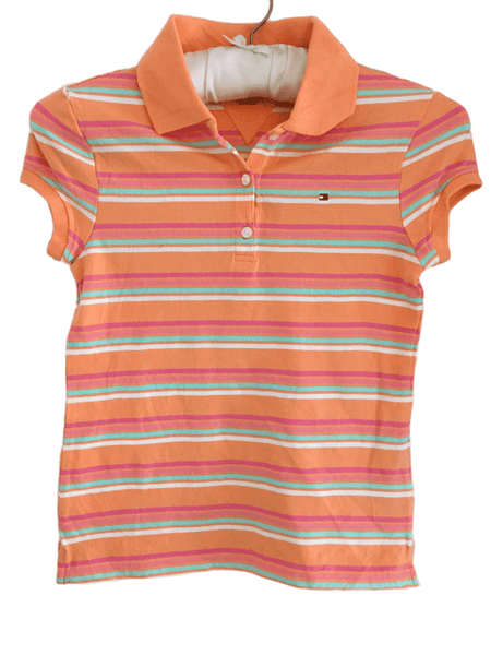 Tommy Hilfiger Girls Orange Stripe S S Polo Shirt Size M 8 9yrs