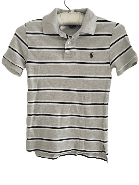 Ralph Lauren Polo Boys Classic Grey/Navy Stripe S/S Polo Shirt - Boys 6-7yrs