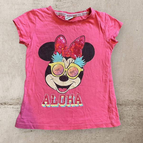 Disney Minnie Mouse Aloha Pink Sequin T-Shirt - Girls 4-5yrs