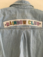 Zara Girls Stonewashed Blue Denim Shirt with Love, Rainbow and Peace Badge Design - Girls 5yrs