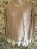 Brand New DP Maternity Blush Pink Ribbed L/S Lace Trim Top - Size Maternity UK 8
