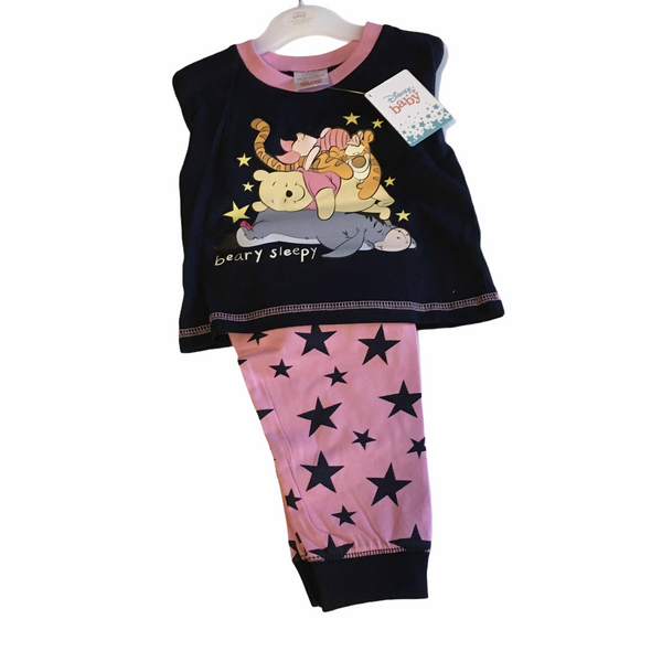 Brand New Disney Baby Winnie the Pooh Beary Sleepy Navy/Pink L/S Pyjamas - Girls 18-24m