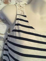 New Look Maternity Ecru/Navy Striped Crochet Summer Top - Size Maternity UK 6