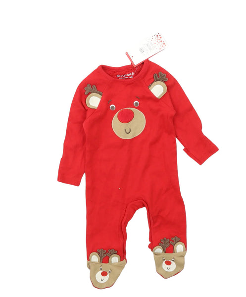 Brand New F&F Baby Red Reindeer First Christmas Sleepsuit - Unisex 0-1m