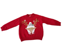 F&F Red Sparkly Christmas Jumper Red With Sequin Reindeer - Girls 7-8yrs