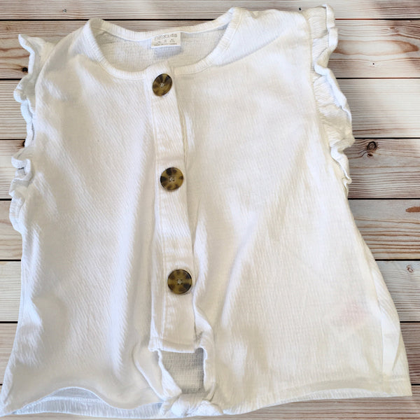 F&F White Button Front Frilled Tie Top - Girls 6-7yrs