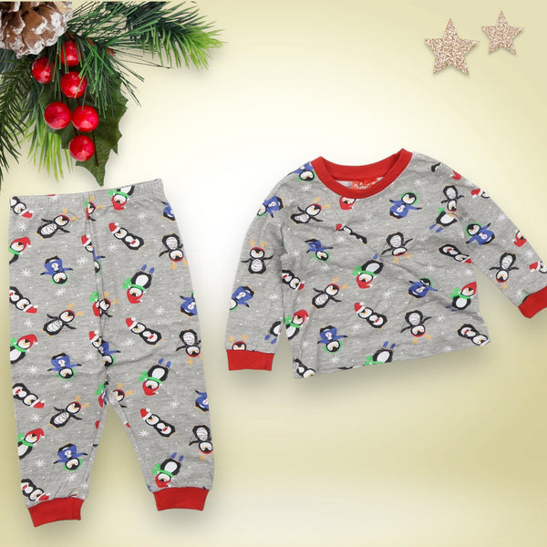 Festive Penguins Grey Baby Christmas Pyjamas - Unisex 9-12m