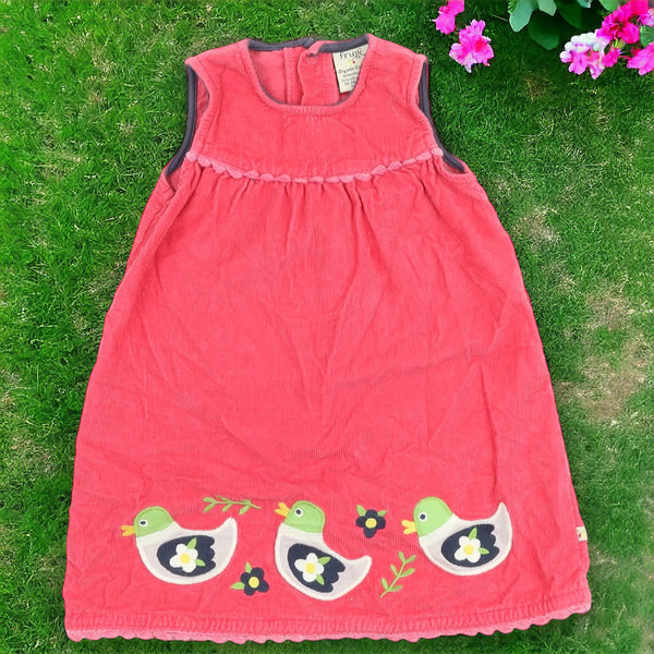 Frugi Organic Cotton Lily Cord Pinafore Dress Pink Ducks - Girls 12-18m