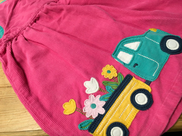 Frugi Organic Cotton Pink Lily Flower Truck Applique Dress Girls