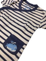 Frugi Organic Cotton Ecru/Blue Summer Romper with Whale Pocket - Boys 0-3m