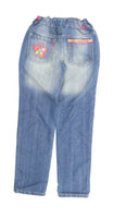 Brand New George Girls Blue Jeans with Pink Floral Embroidery - Girls 6-7yrs